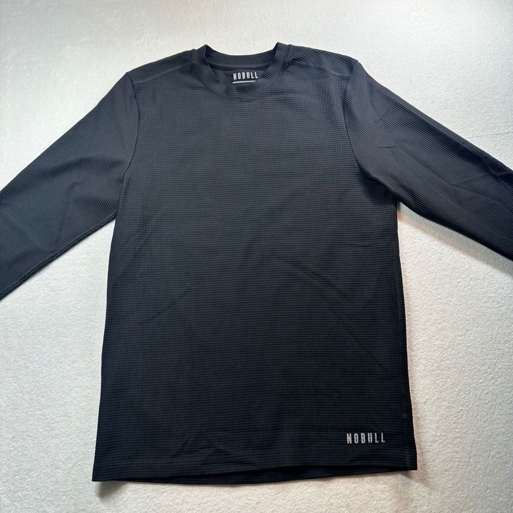 NOBULL Waffle Knit Long Sleeve Training Shirt Mens Large Black Excellent USA